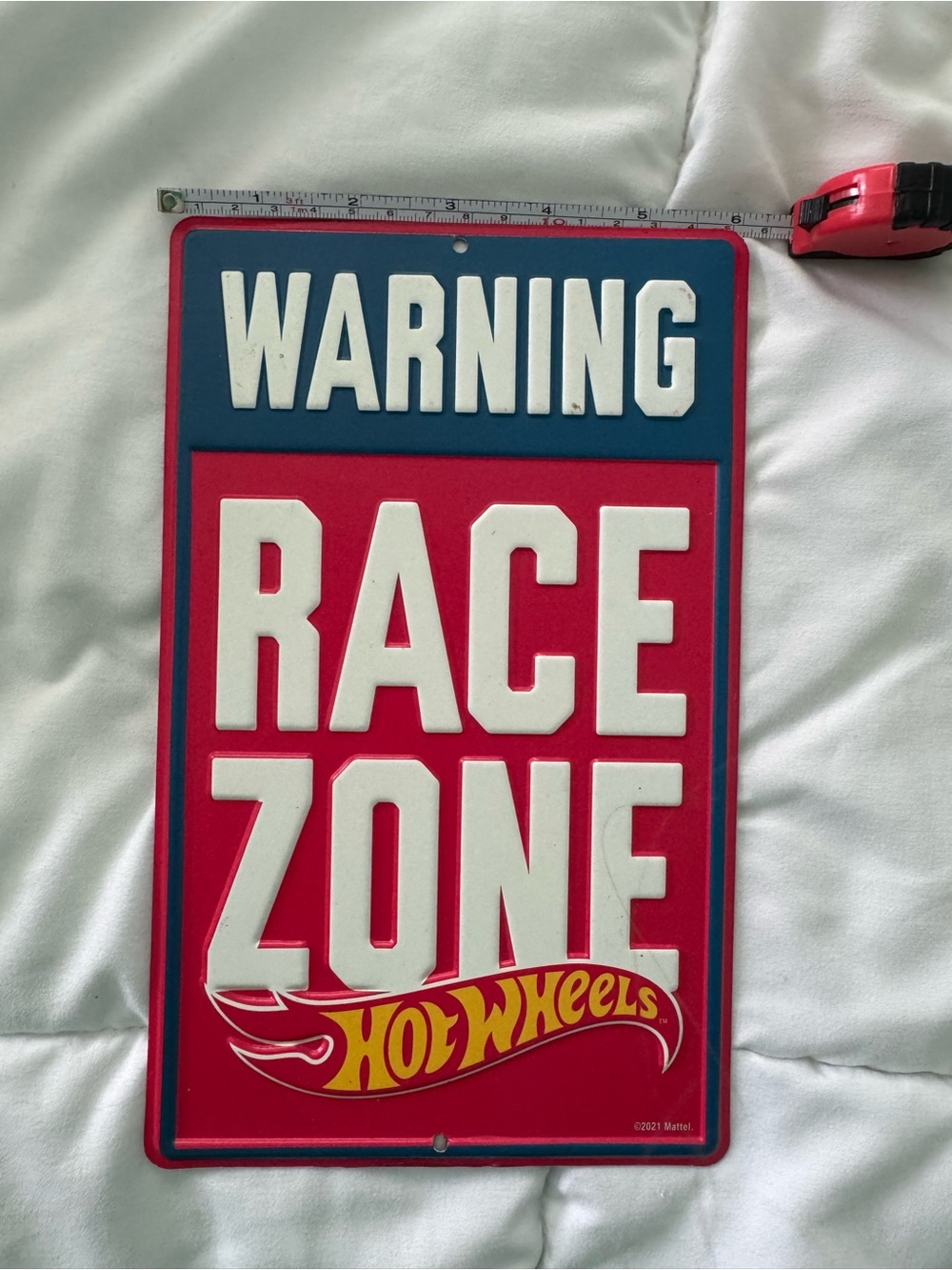 Hot Wheels Warning Race Zone Wall Sign - Red & Blue